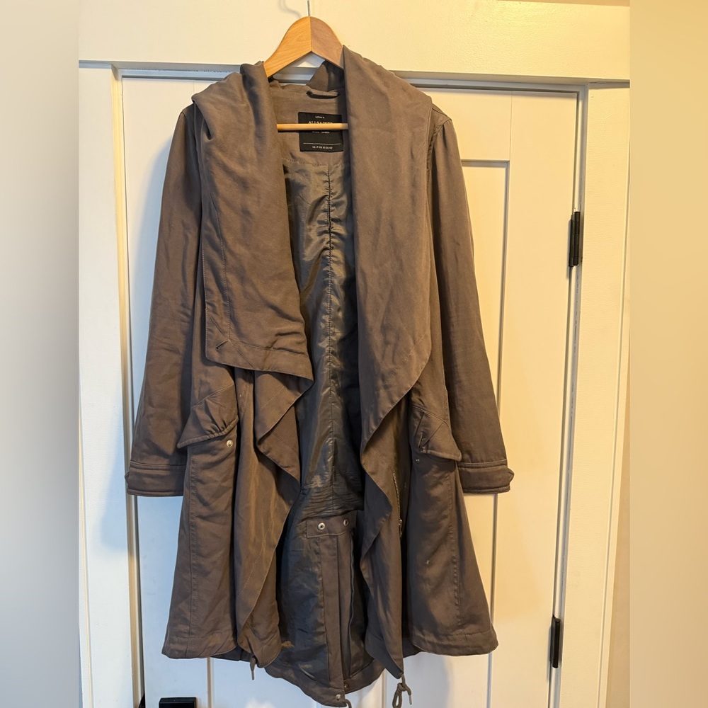 All Saints Charcoal Drape Trench Coat